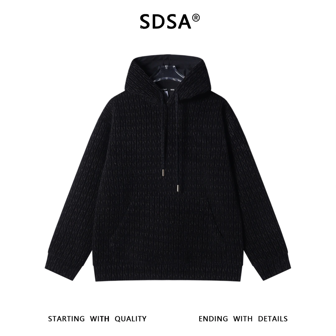 SDSA男士秋冬新款痞帅男装设计师复古细闪竖纹连帽卫衣百搭时尚