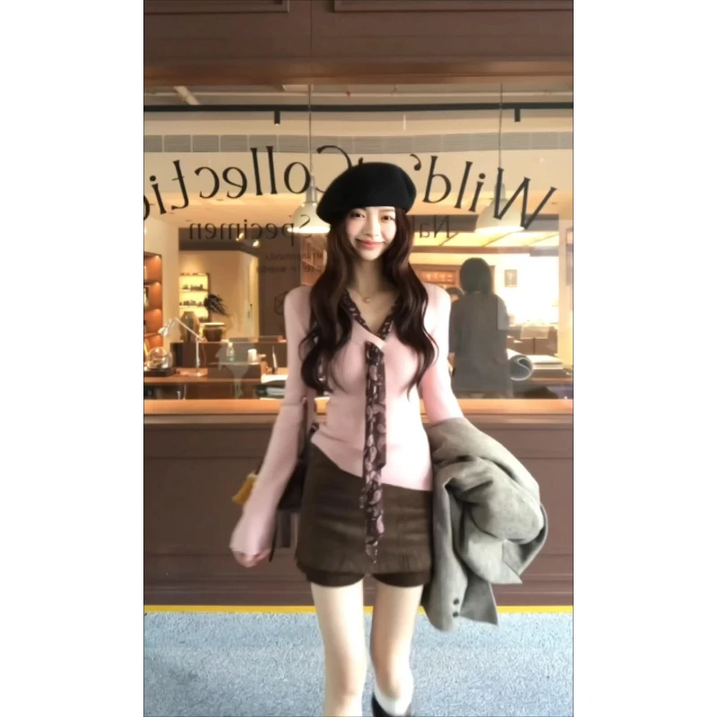 MARIE.COCO韩系高级外套V领修身针织衫女秋冬季防走光A字半身裙