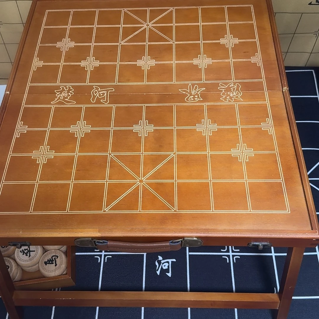 60实木折叠棋桌➕两个棋盒