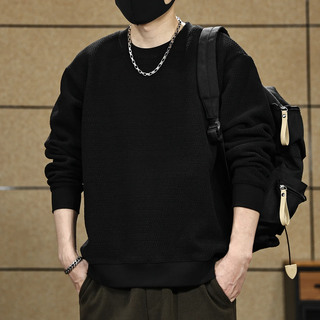 美式重磅高级感提花加绒卫衣男2026秋季新款潮牌宽松圆领套头衫潮