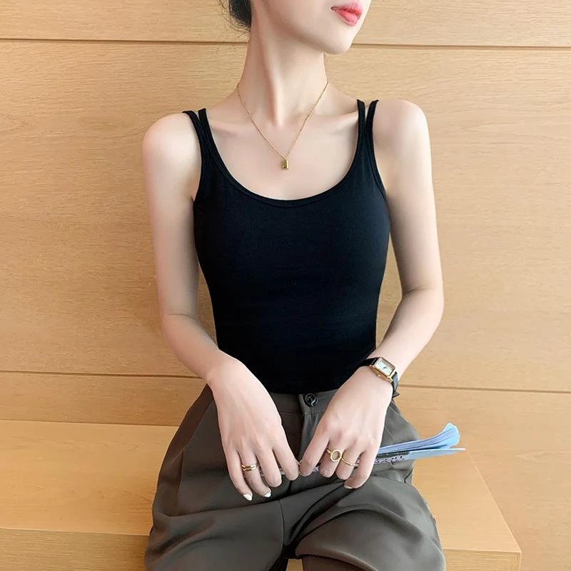 VOCKOO黑色美背吊带背心女带胸垫夏外穿2025新款一体式文胸打底内