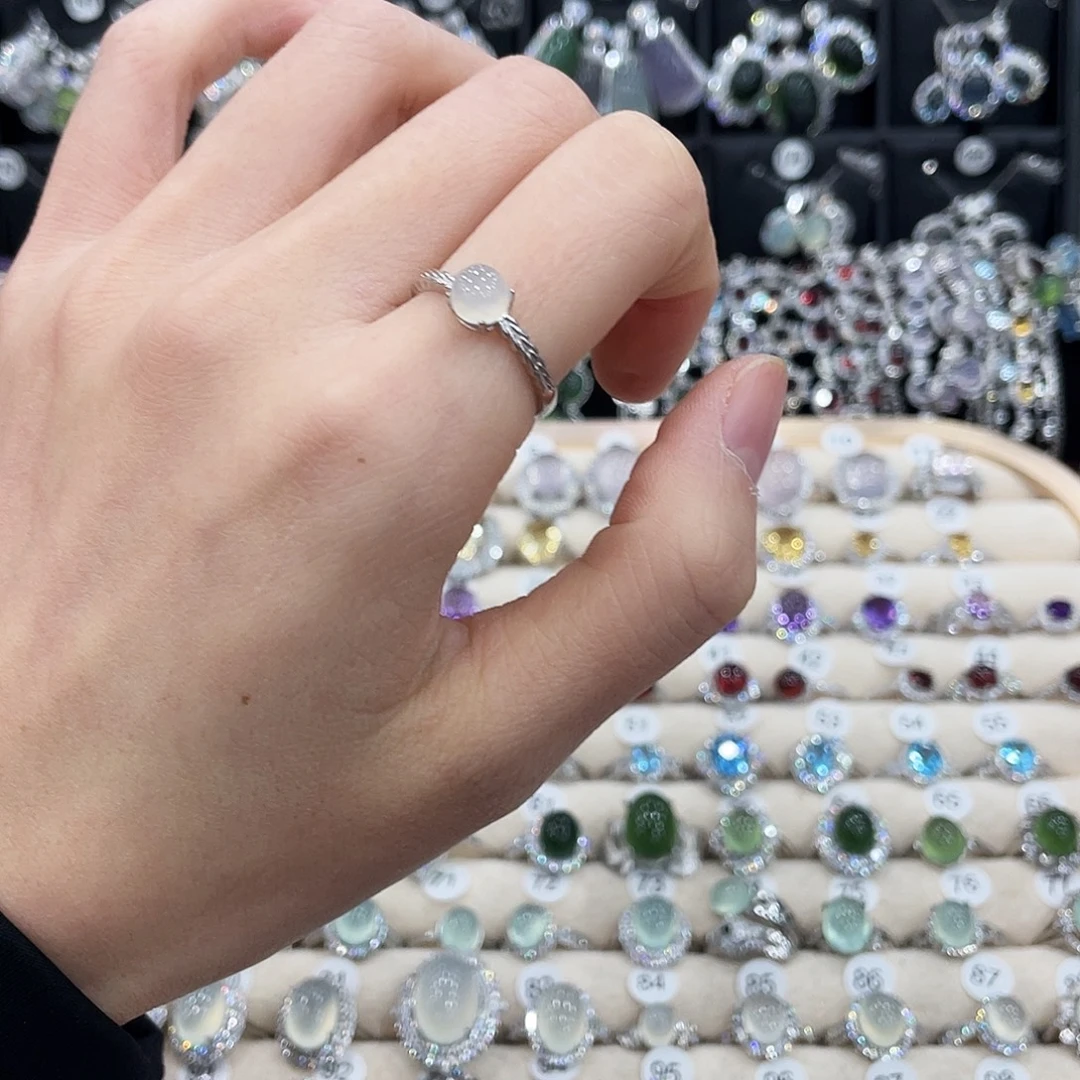 蛇纹石玉银S925镶嵌戒指戒指