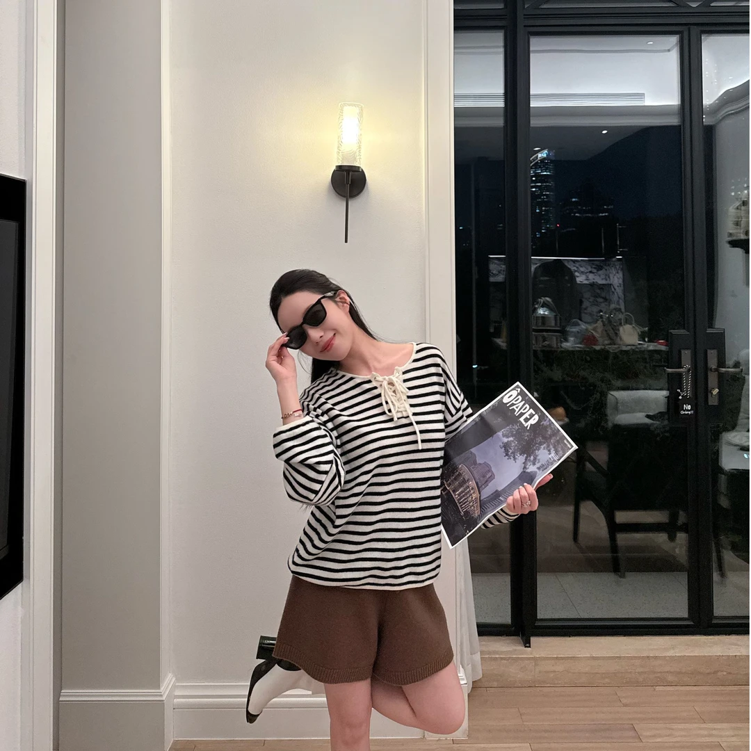 伙伴伙伴FellowFellow【慵懒条纹】法式原创条纹针织撞色长袖套头衫