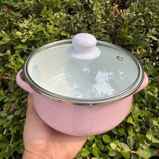 双耳搪瓷锅带盖汤碗小汤锅搪瓷泡面碗家用猪油盆耐高温搪瓷油罐子