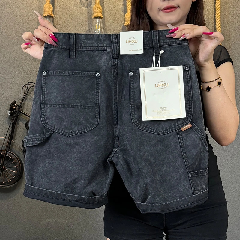 潮掌柜夏季薄款复古短裤复古休闲百搭宽松舒适短裤泼墨多口袋短裤