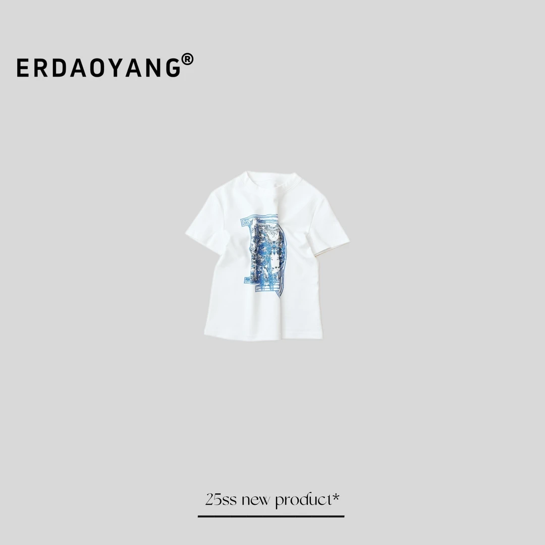 ERDAOYANG "走秀王" 早春撞色蝴蝶字母新款短袖DX1045