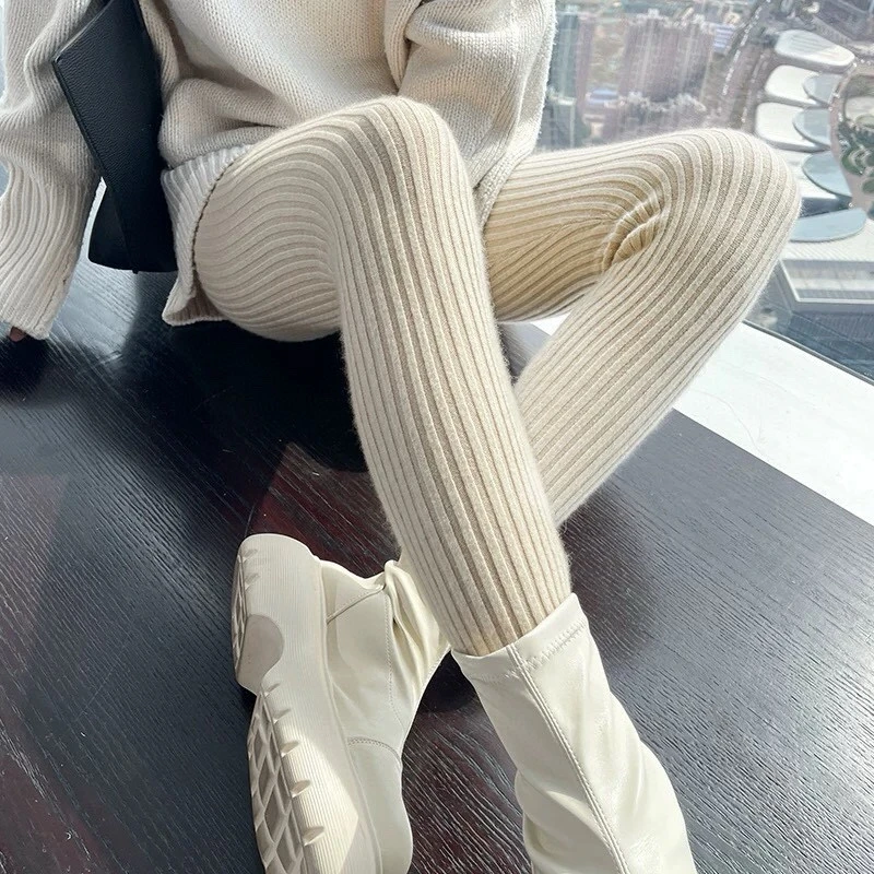 坑条显瘦纯色羊绒裤女百搭紧身性感内搭外穿秋冬针织保暖打底裤