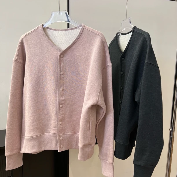 【柳条儿】韩国设计师卫衣女春季新品 彩纱灰粉宽松版卫衣外套