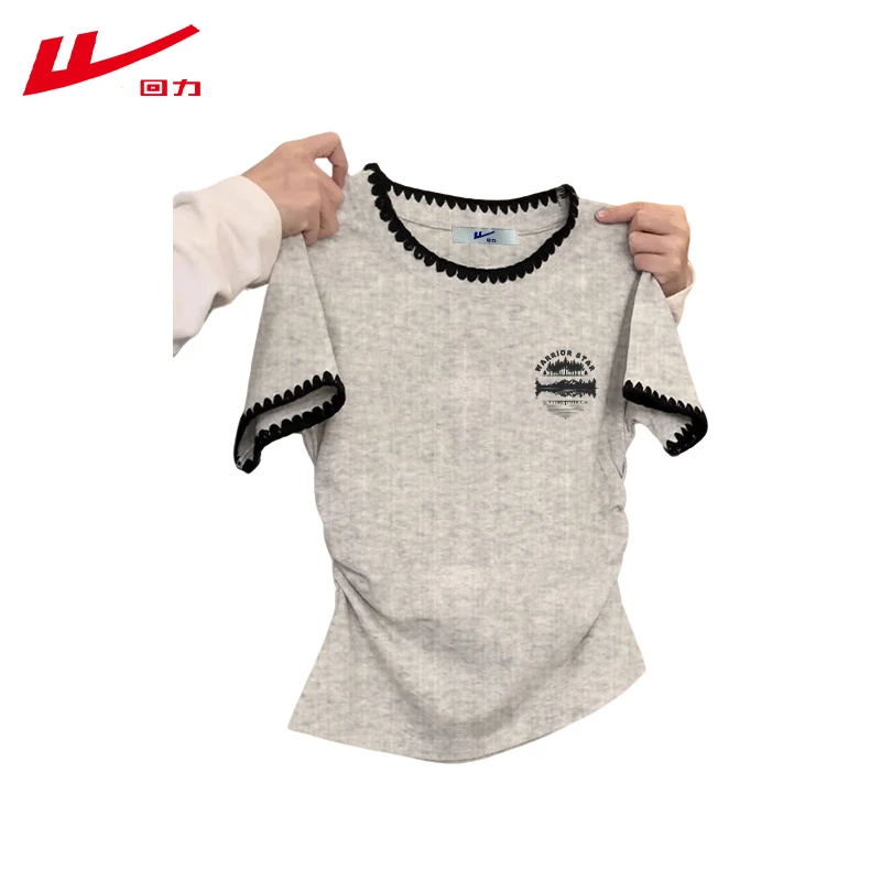 回力夏季松弛感夏装棉短袖T恤女生修身洋气百搭短款辣妹多巴胺