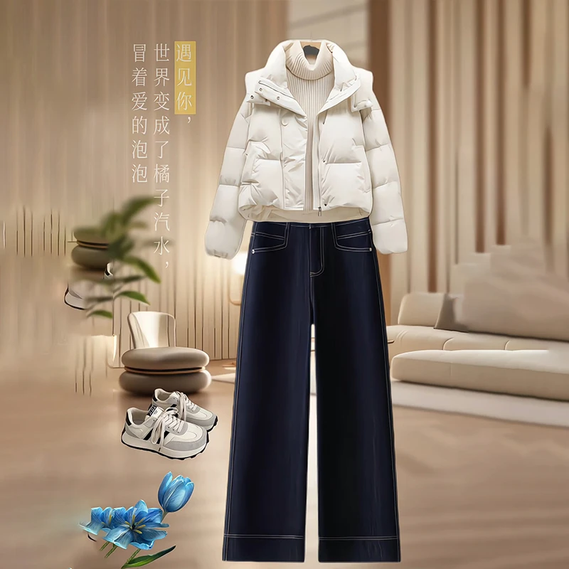 高腰阔腿软牛仔裤女秋冬2025新款宽松小个子九分窄版休闲直筒女裤