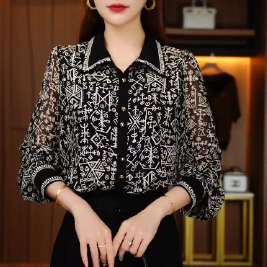 春夏衬衫开衫女时尚显瘦优雅洋气气质休闲印花百搭衬衫V25Z776