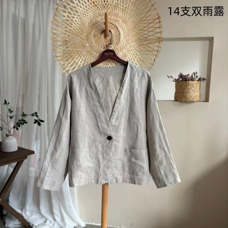 衣米苏荷【许厂长专属】【G139】-女式汉麻无领开衫休闲外套