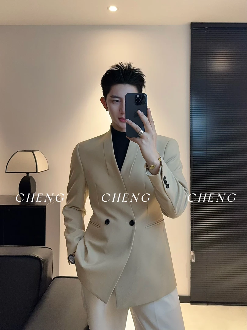 「程程的试衣间」高定系列青果领绅士西服外套时尚痞帅休闲西装外套