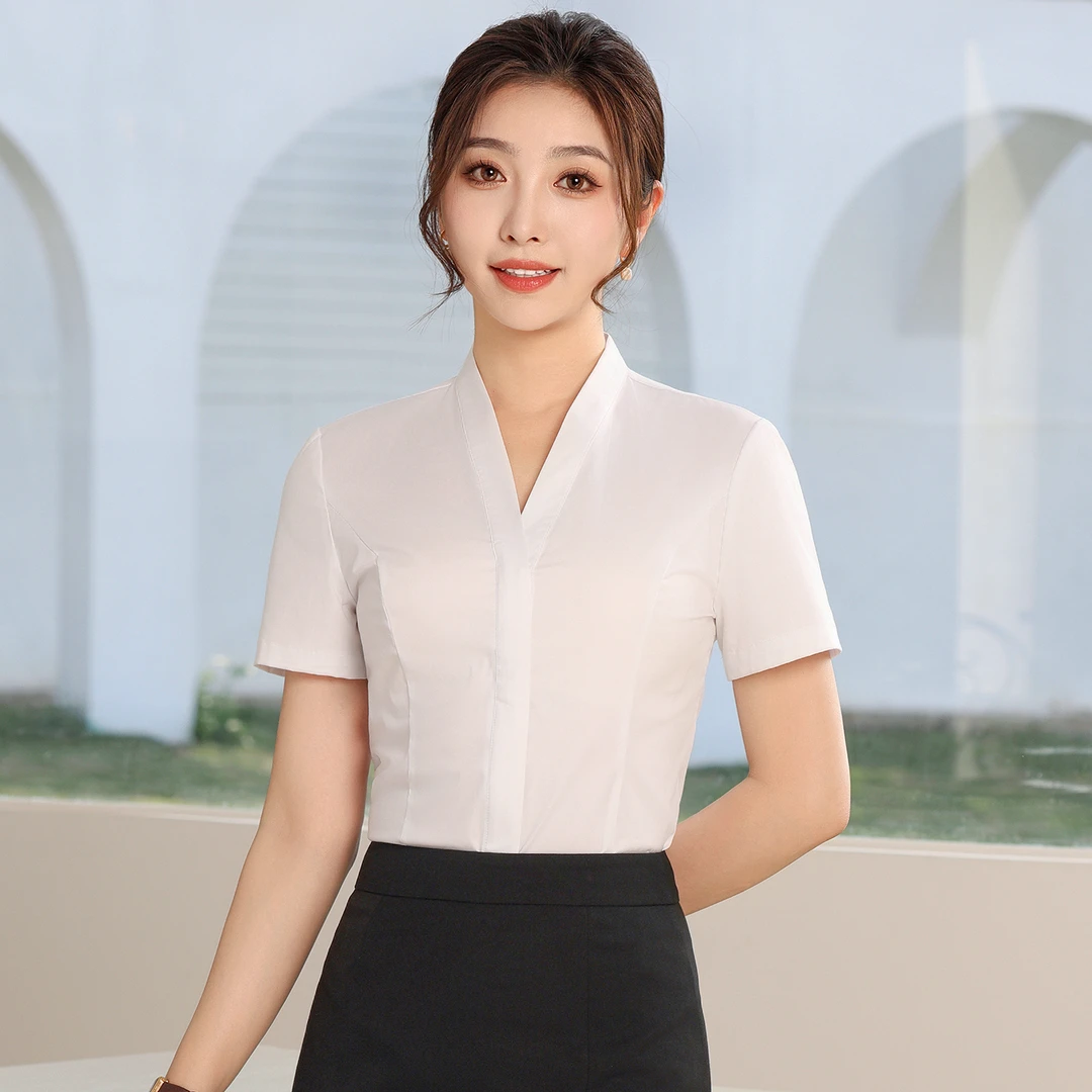 职业装白衬衫女工作服气质V领衬衣工装套装空姐面试正装空乘制服