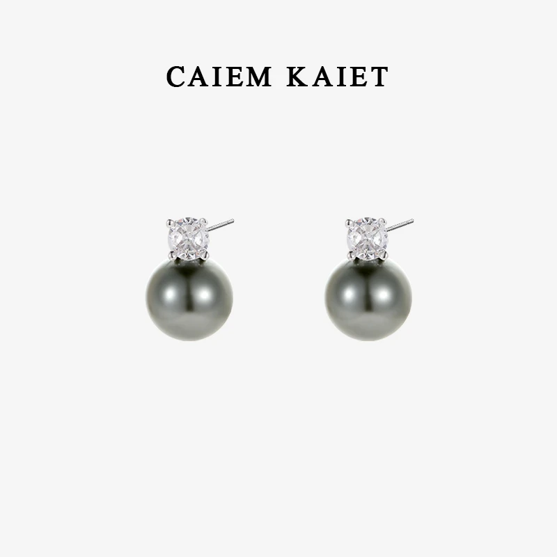 CAIEM KAIET 925银耳饰 戴妃款锆石珍珠耳钉女高级感气质耳环银针