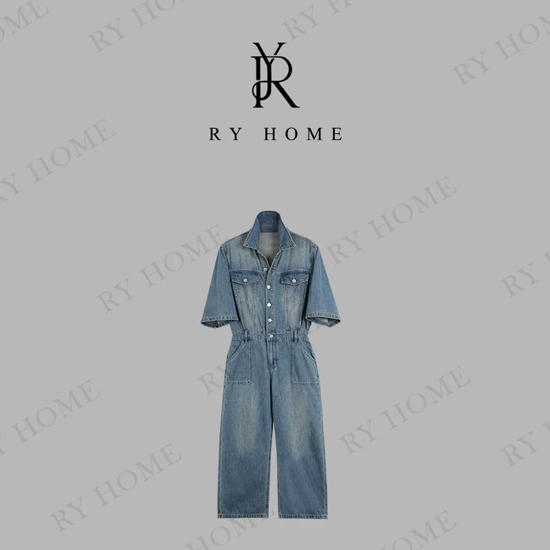 【容雨RYHOME】汉麻+莱赛尔短袖牛仔连体裤252K2666