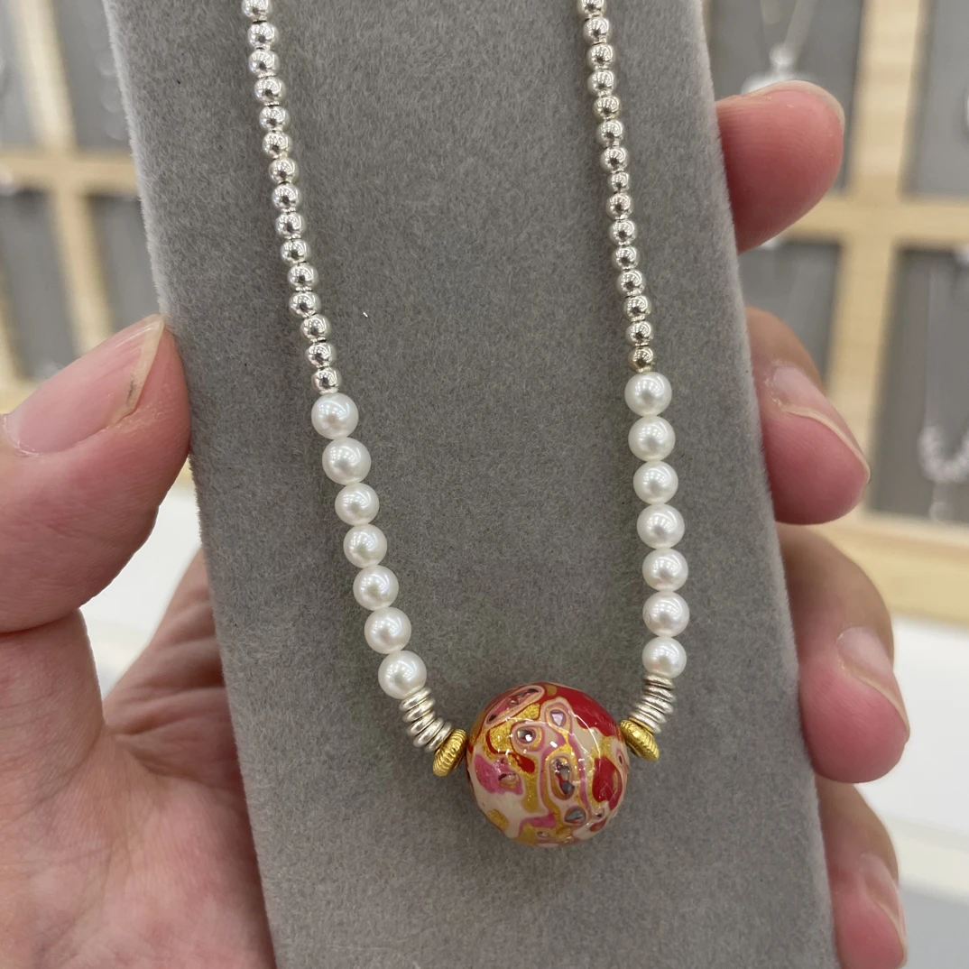 链子925银 项链 手工时尚红色彩色中古素款