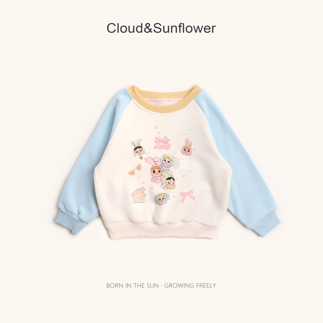 【云朵小葵】女童秋季新款插肩卡通蝴蝶结休闲卫衣555302