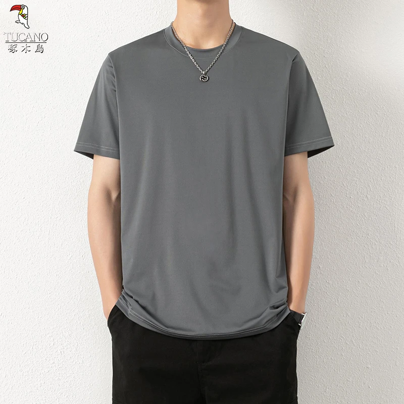 啄木鸟夏季男款短袖T恤宽松舒适百搭纯色简约时尚帅气男上衣