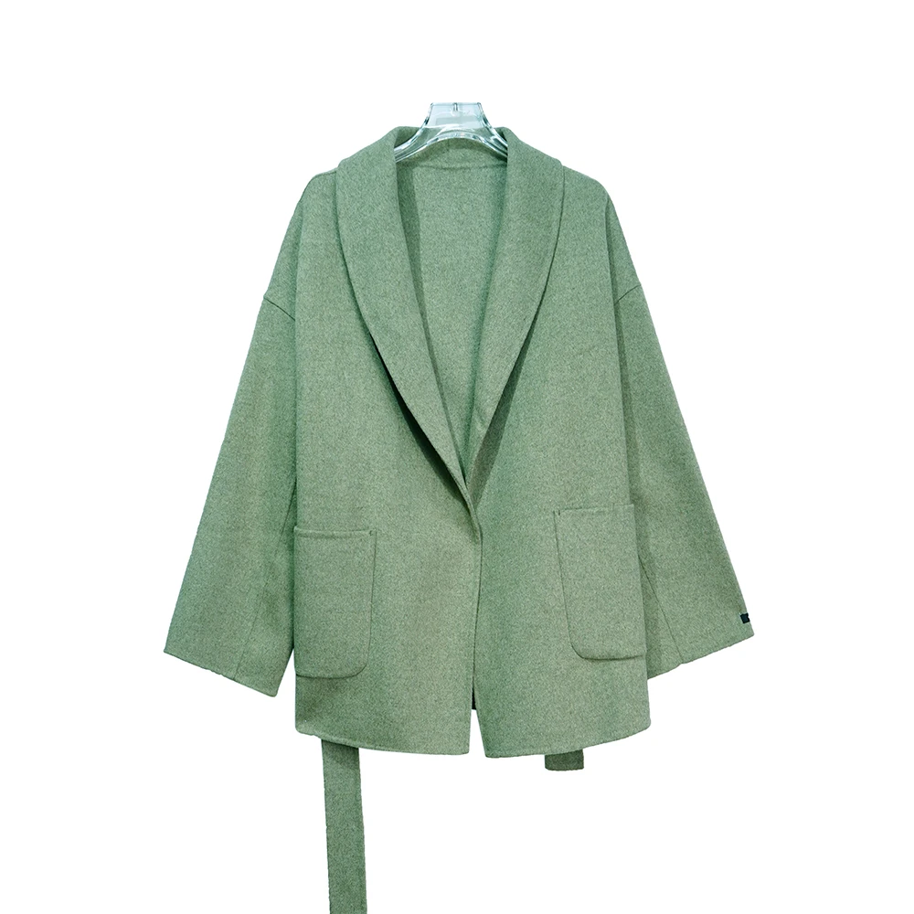 DY103【上新】纯色简约高端腰带温柔短款呢外套3D