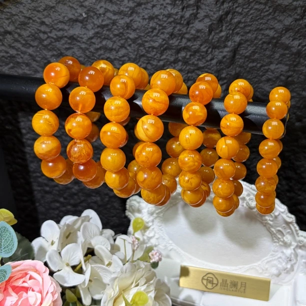 【晶澜月】K383天然老蜡蜜蜡单圈手串 多样性发其一