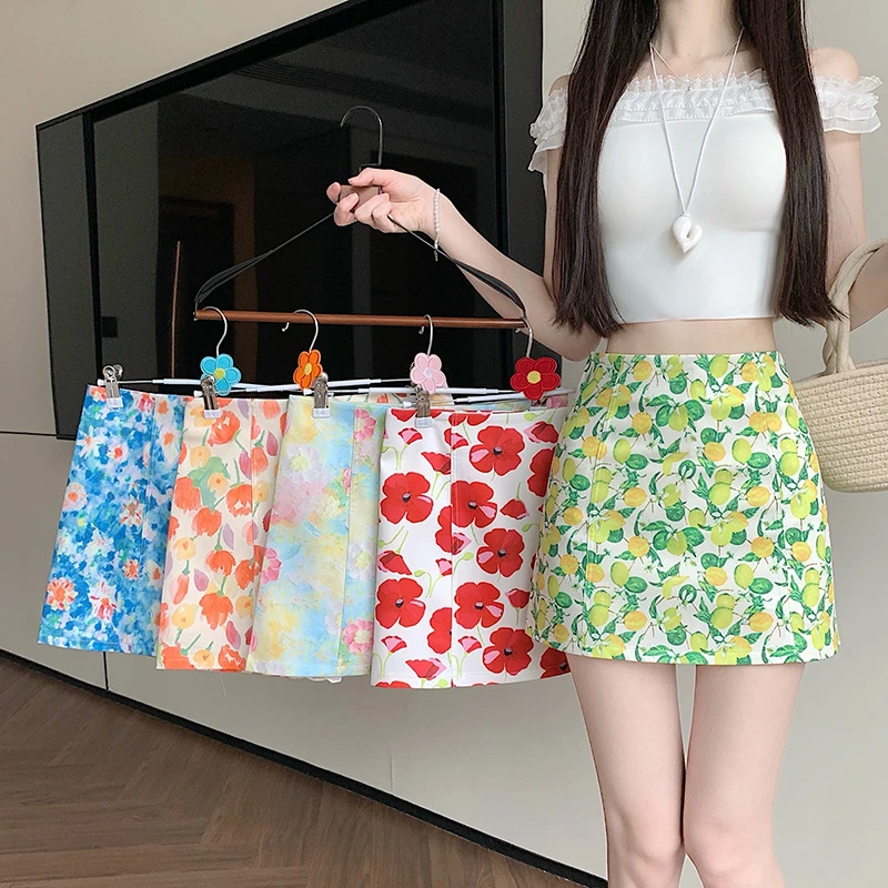 洋气衣服女小个子辣妹百搭印花女夏季装性感复古花朵印花低腰短裙