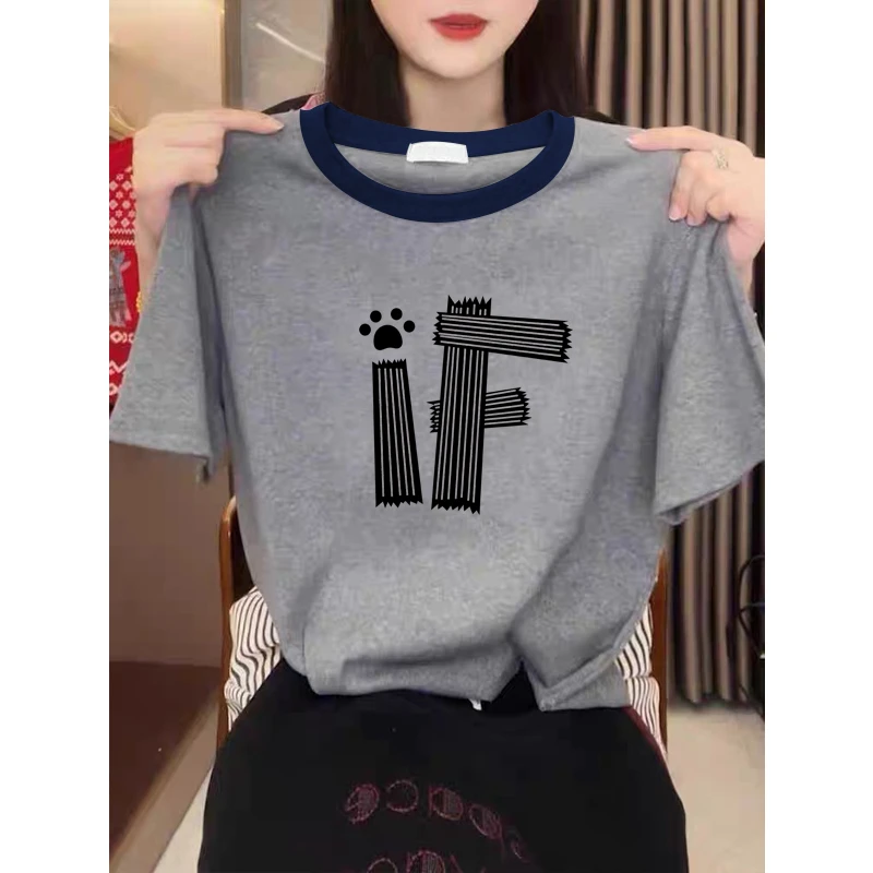 2025新款正肩纯棉短袖t恤女ins休闲百搭插色洋气撞色灰色上衣夏季