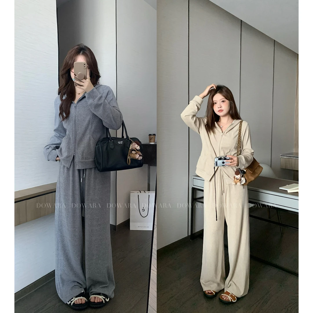 大婉酱微胖定制胖MM秋季套装2024运动风连帽卫衣休闲长裤5578D