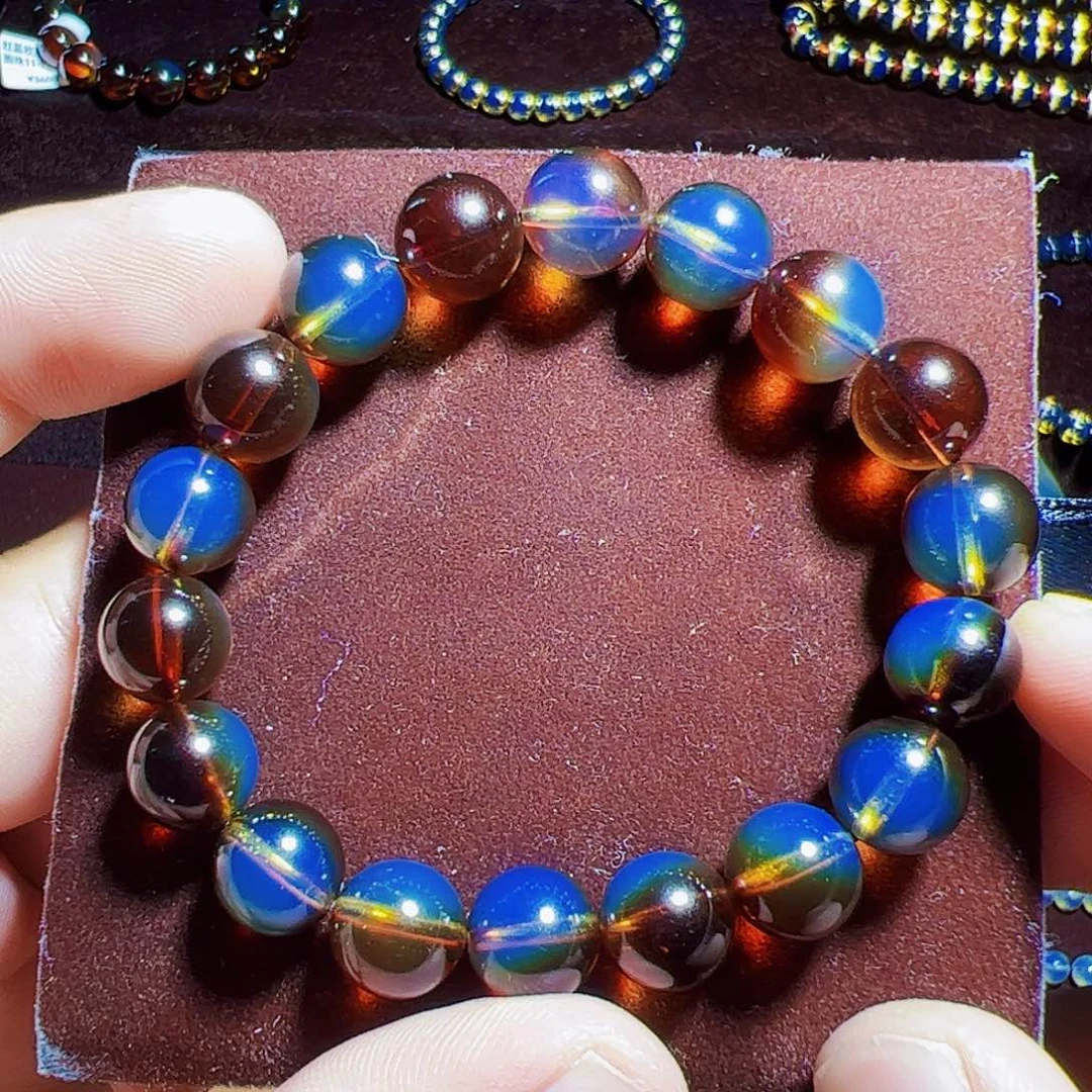 蓝珀珠宝奇石未镶嵌墨西哥红蓝10mm+单圈毕业