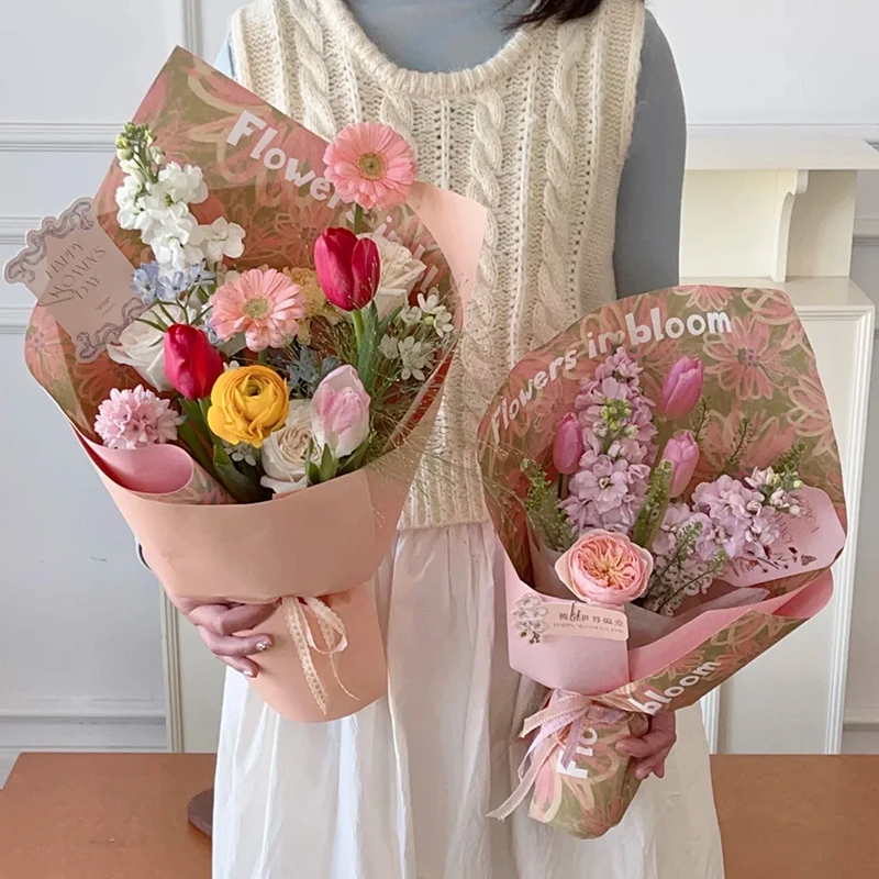 【束漫花艺】粉色花卉包装纸鲜花花束牛皮纸氛围纸包花资材