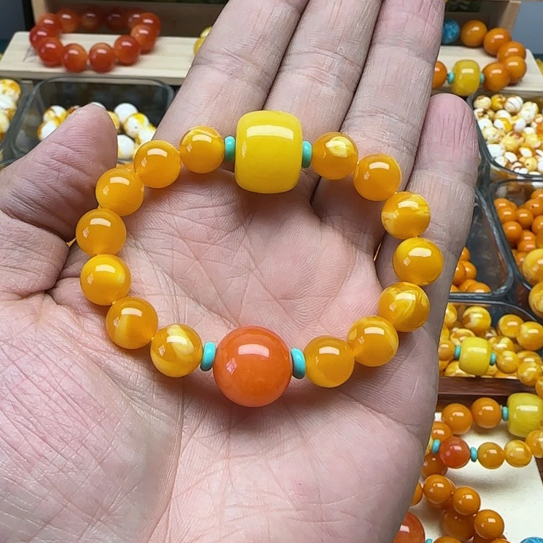 大***成树脂非金属精品老蜡色素串搭配一条