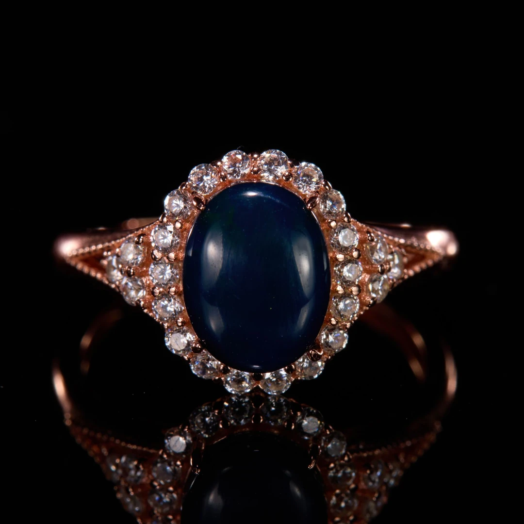 如鸢925银天然蓝珀戒指多样性发货