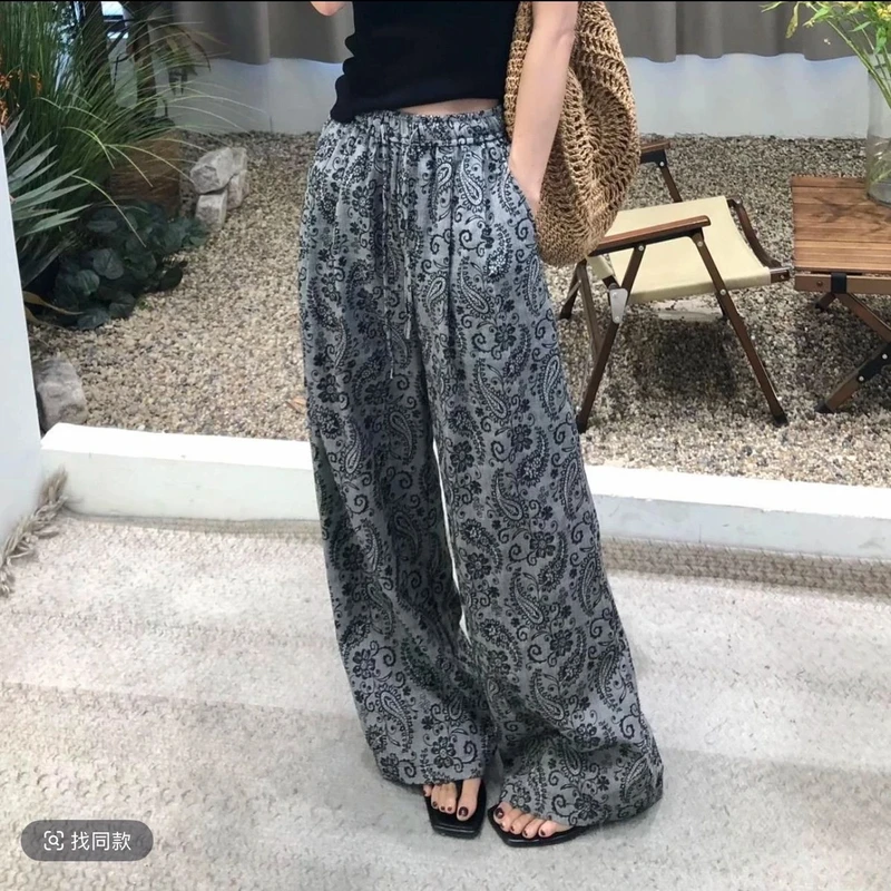 高个子175垂感宽松直筒裤女2025夏季薄款印花显瘦休闲透气运动裤