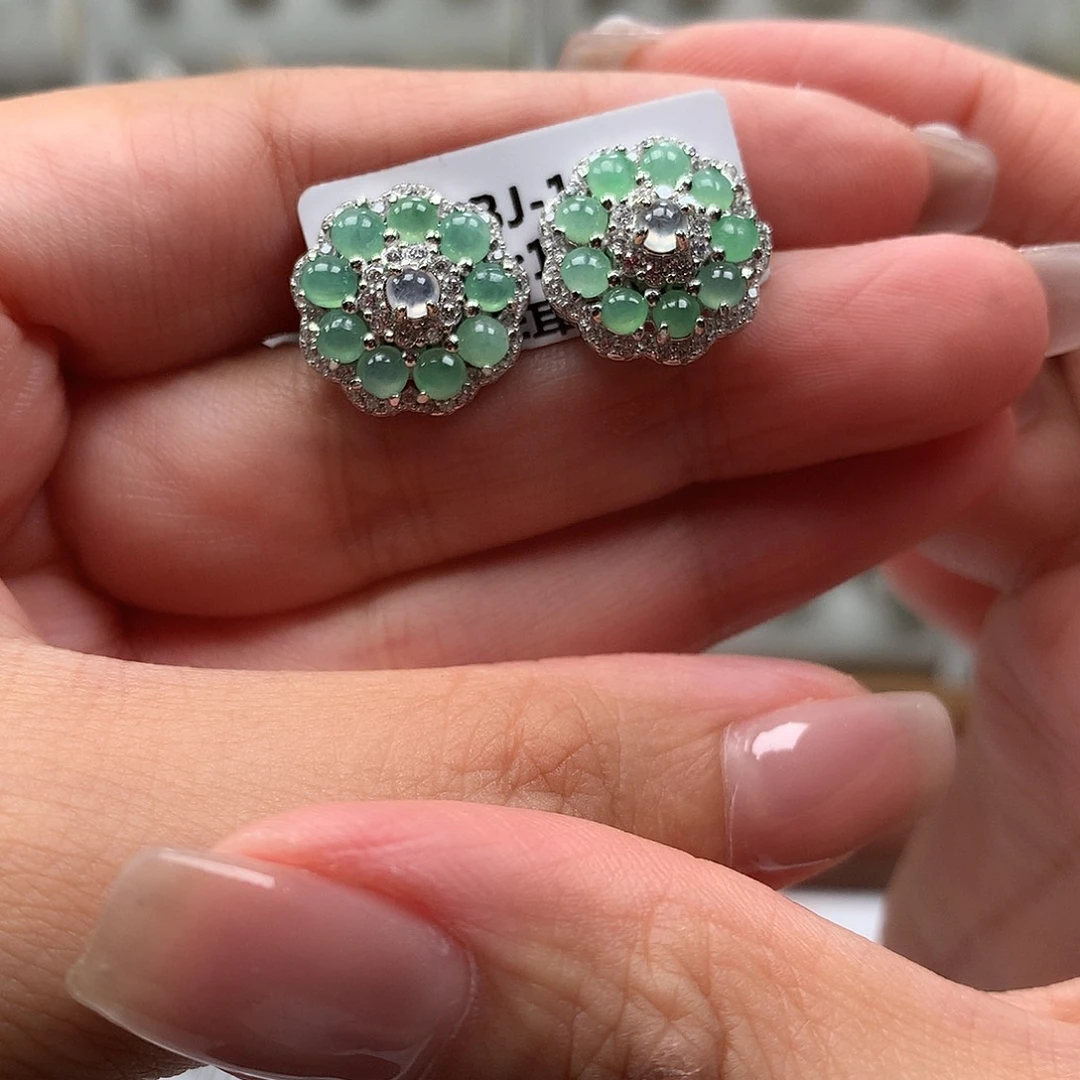 翡翠戒指银S925镶嵌耳钉