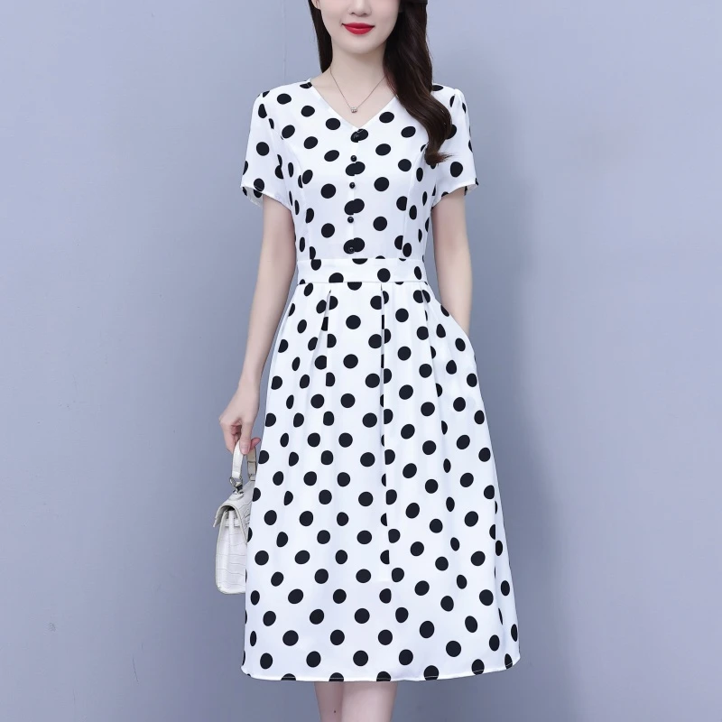 波点连衣裙小个子夏季新款年轻妈妈装品质女装气质减龄显瘦裙子