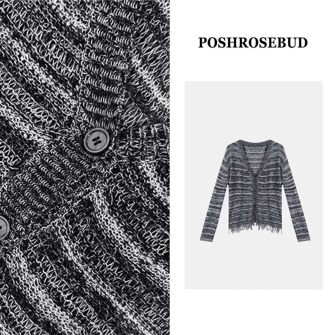 POSHROSEBUD 特色宽松型秋季毛针织衫开衫秋冬毛衣TT-91009