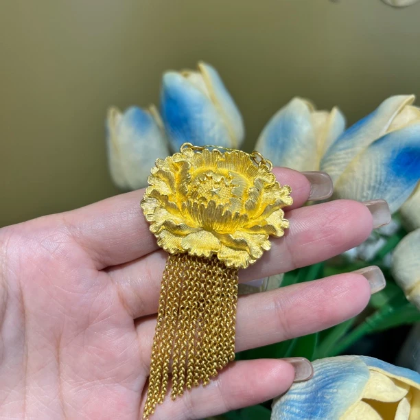 足金【古法牡丹花吊坠】古法牡丹花传承经典时尚百搭重工精美