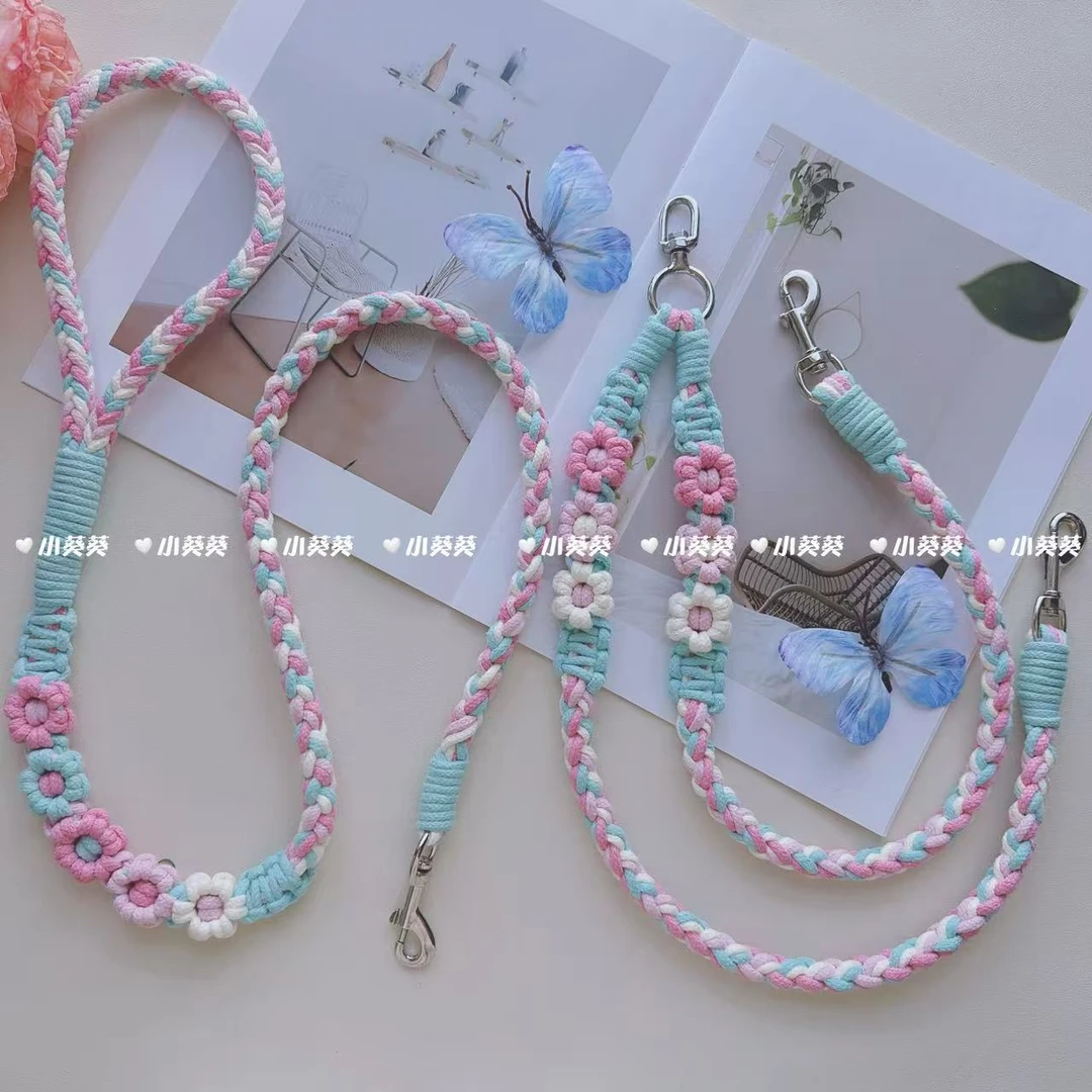 一拖二宠物牵引绳双牵防缠绕双头狗绳两只小中大型犬材料包成品