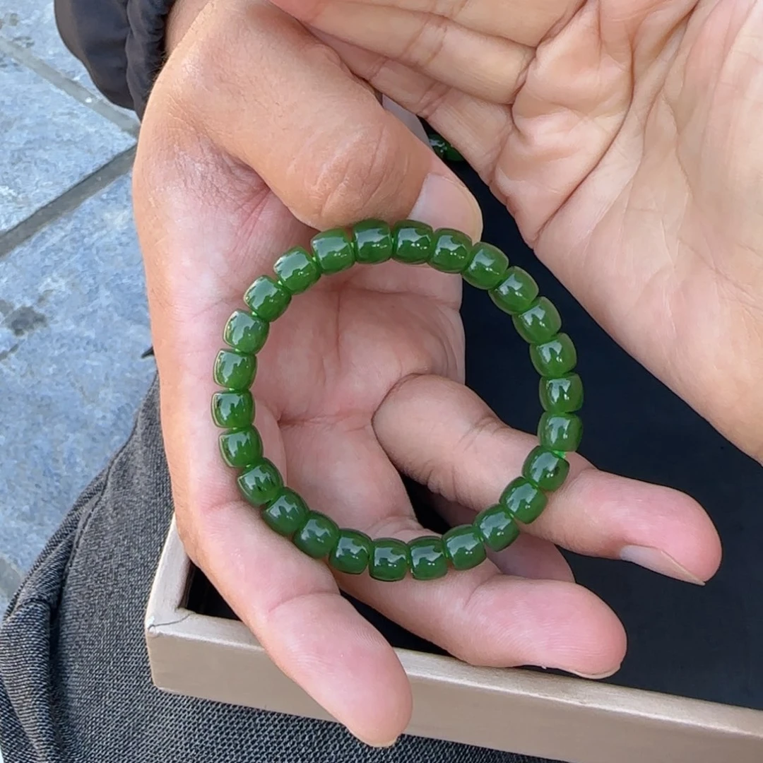 未镶嵌手链和田玉俄碧纯天然红皮老油料卡8