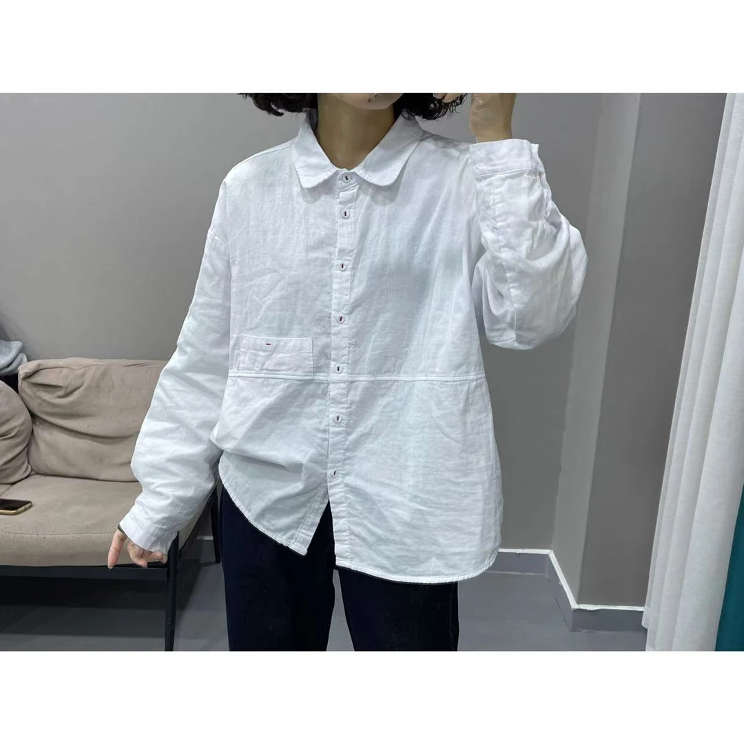 新品 双层纱红绳扣衬衫