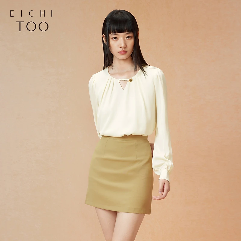 爱居兔秋季法式长袖新气质圆领镂空衬衫上衣ENSAJ3P009A