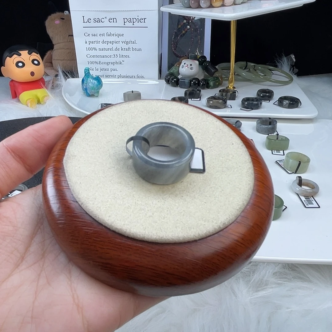 和田玉未镶嵌戒指U21黑芝圆切16.9