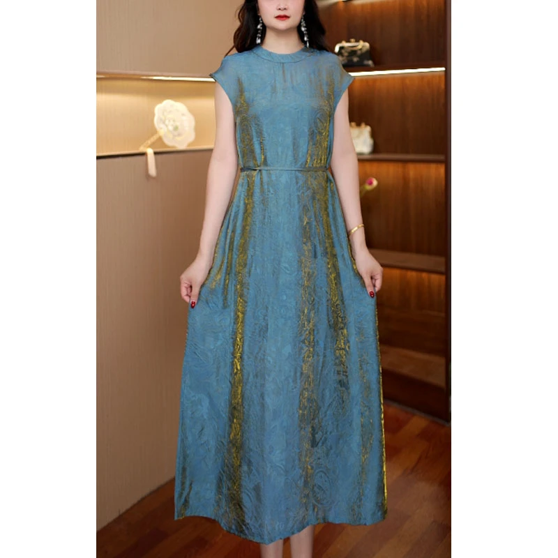 [变色蓝色]新款显瘦连衣裙女中长款509