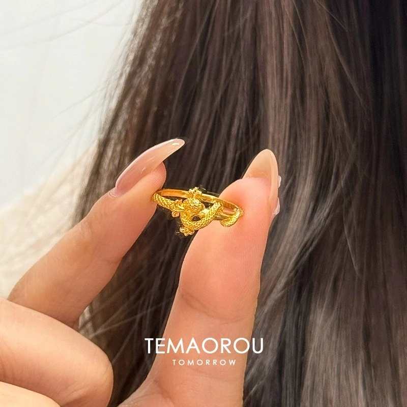 钛钢戒指 古法权杖蛇暴富金色小灵蛇戒指女款个性独特气质指环潮