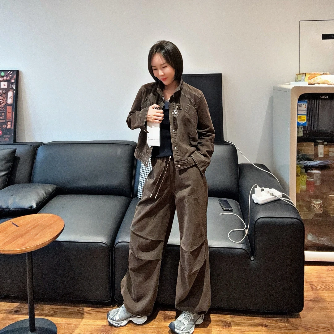 [L•C服饰]早秋新款翻领牛仔外套+牛仔工装裤