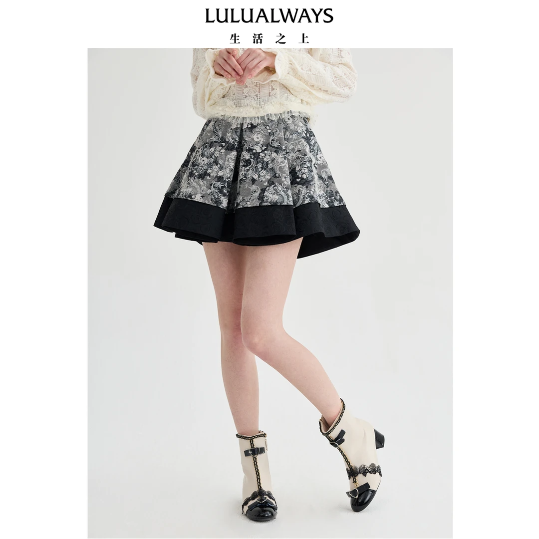 LULUALWAYS【商场同款】25春季新款百搭显瘦气质提花伞形半身裙女