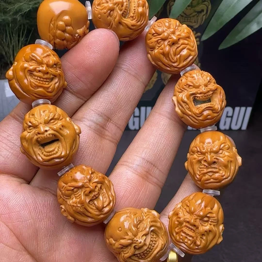 文玩橄榄核双面恶僧手串橄榄核雕手工精雕