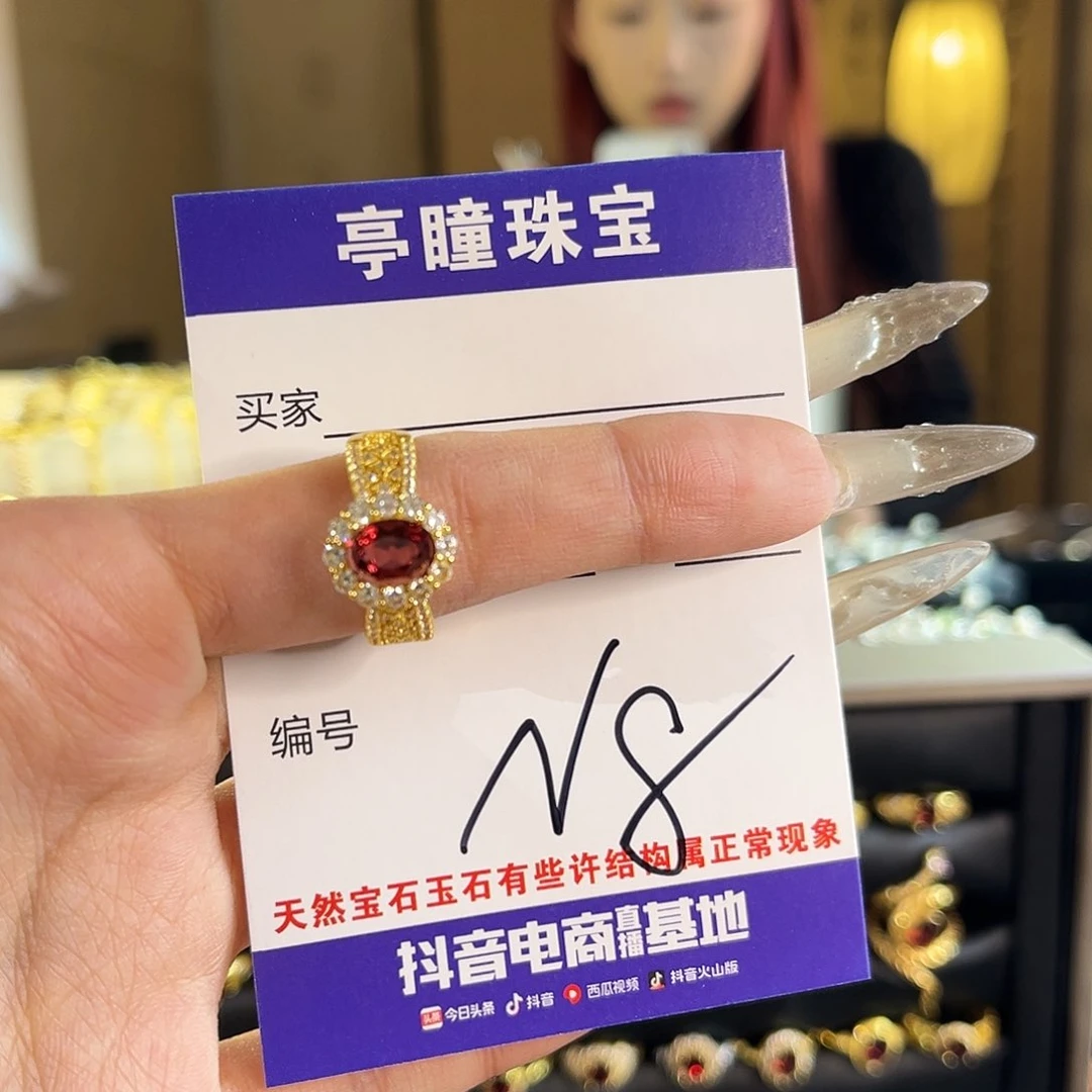 石榴石戒指银S925镶嵌十*-