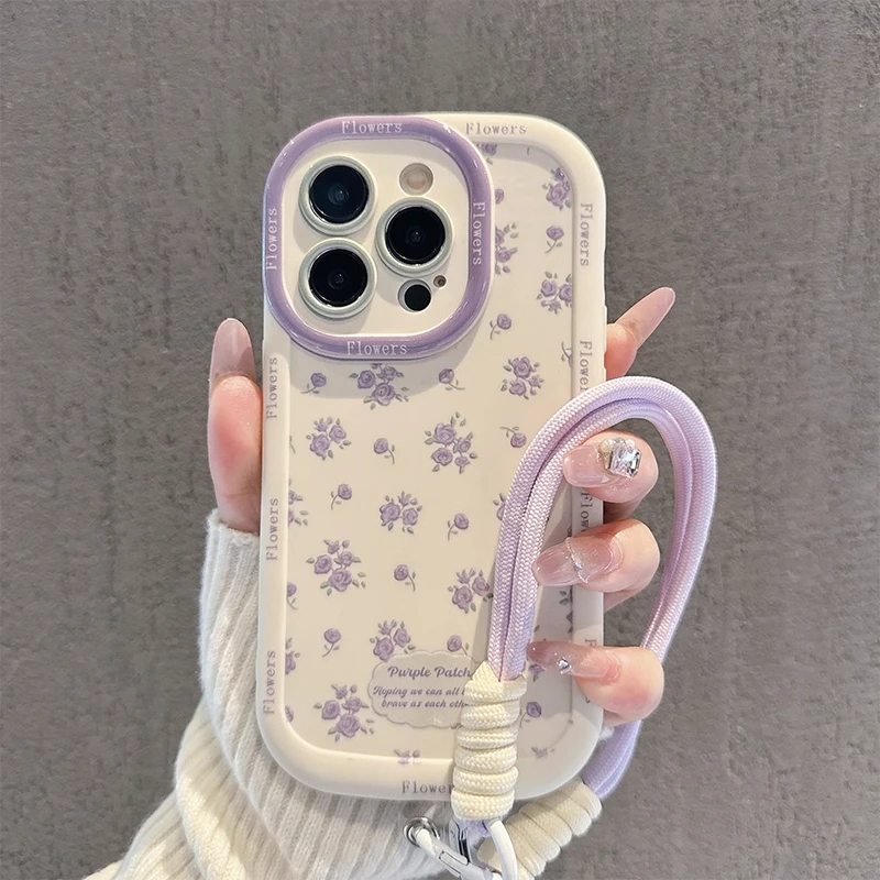 满屏紫花适用苹果16promax手机壳新款iPhone15pro创意小清新防摔