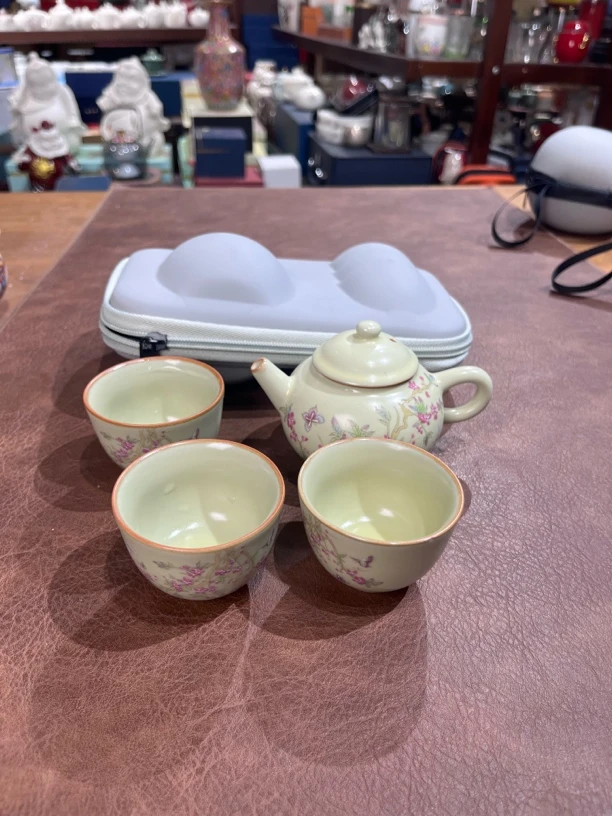 076紫藤花小壶款一壶三杯旅行茶具